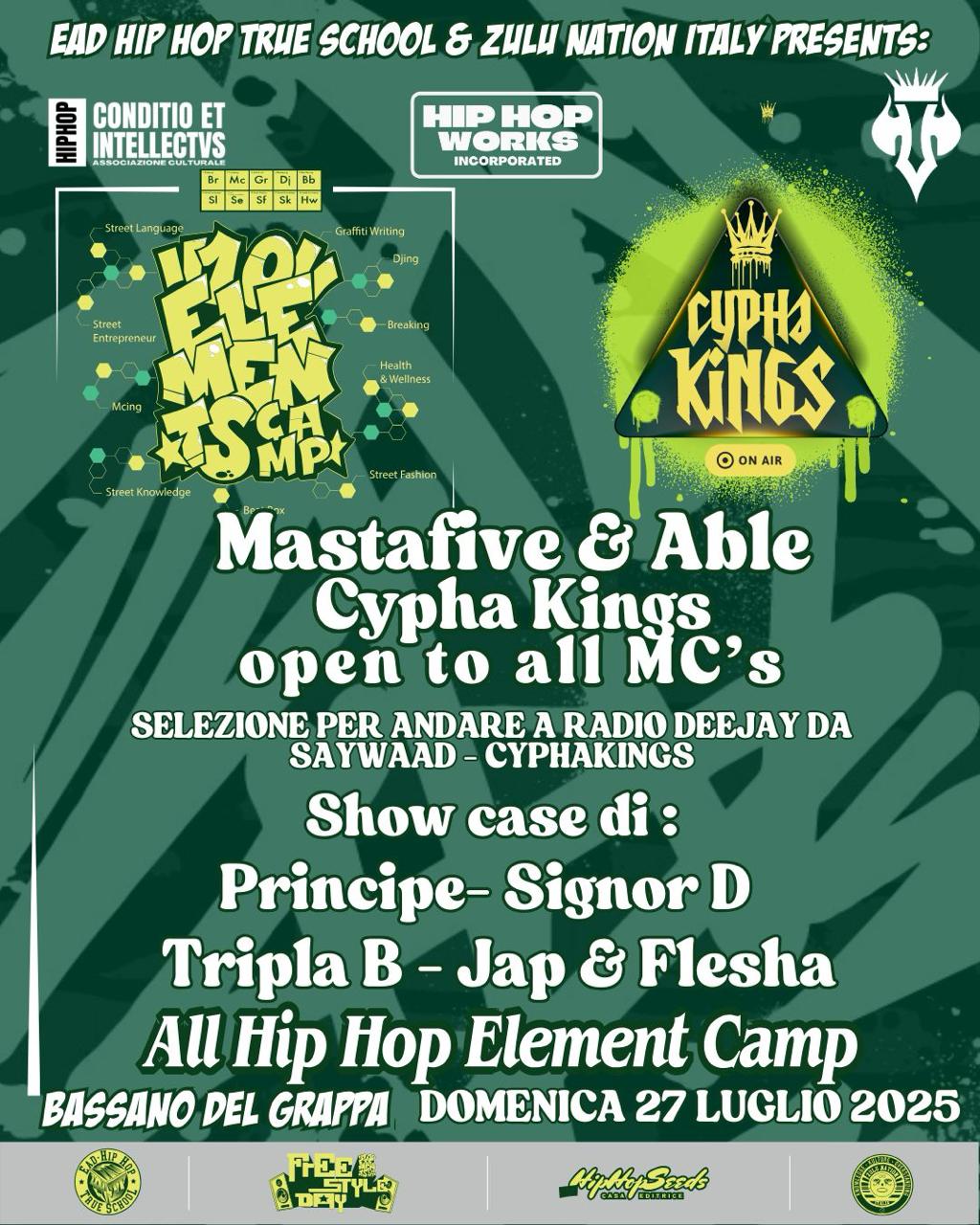 10 Elements Hip Hop Camp - Freestyle day + Cypha kings selezioni Say Waaad? dal 23 al 27 luglio, bassano del grappa
