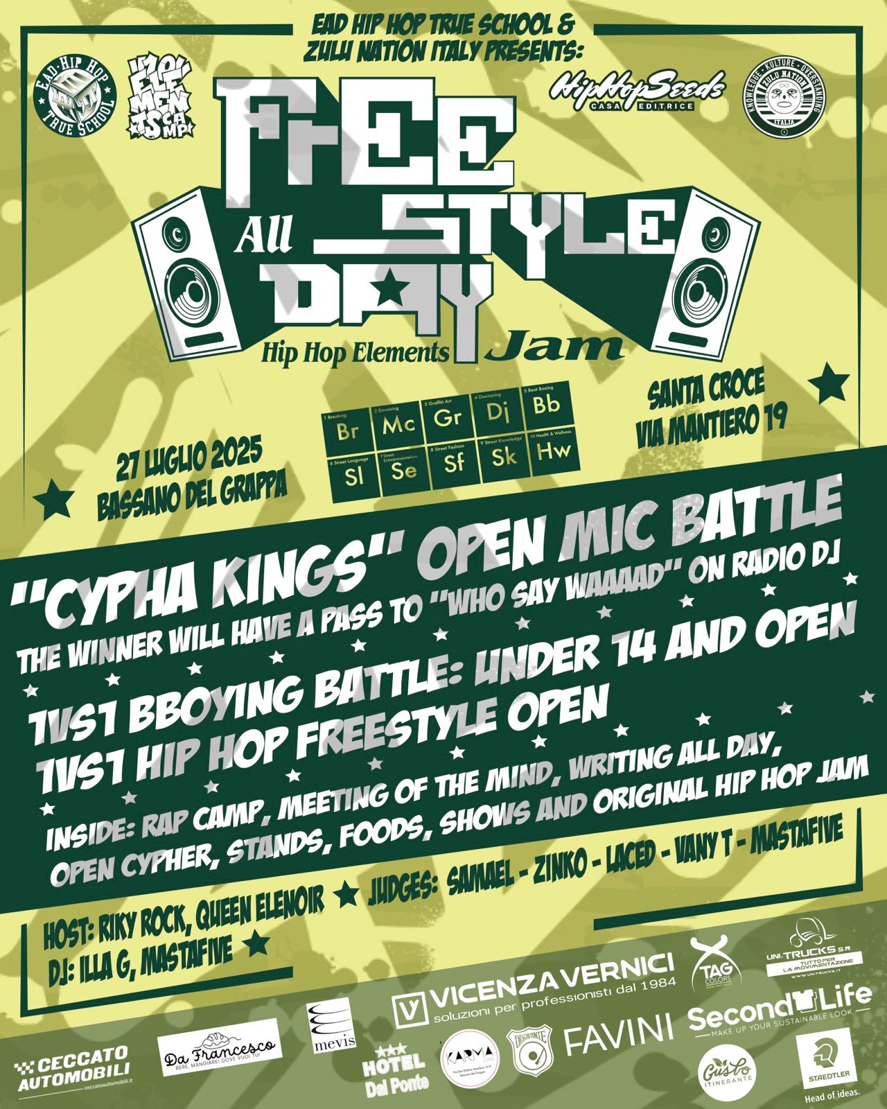 10 Elements Hip Hop Camp - Freestyle day + Cypha kings selezioni Say Waaad? dal 23 al 27 luglio, bassano del grappa